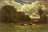 Edward Mitchell Bannister Famous Paintings - landscape with cows and trees